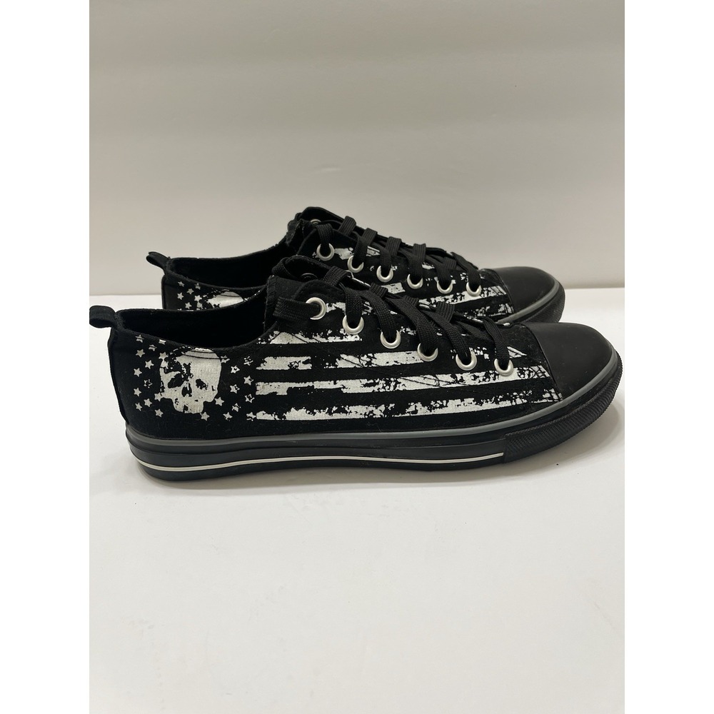 Hot Topic Black Sneakers Skull Distressed American Flag Men's Goth 12/14